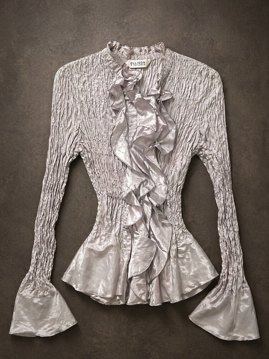 Allison Taylor Tops - Allison Taylor • Crinkle Ruffle Front Tie-Neck Peplum Blouse